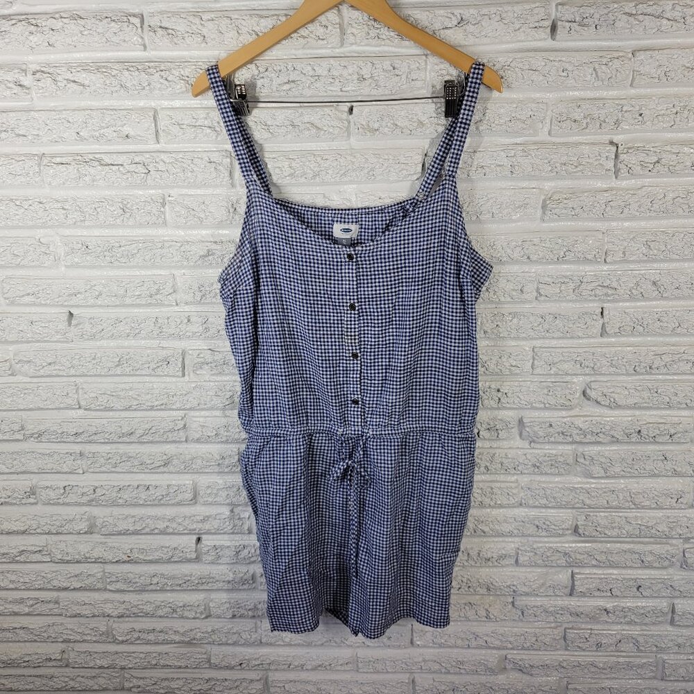 Old Navy Women's XL Romper Blue Gingham Check Cotton Sleeveless Belted PLA27E